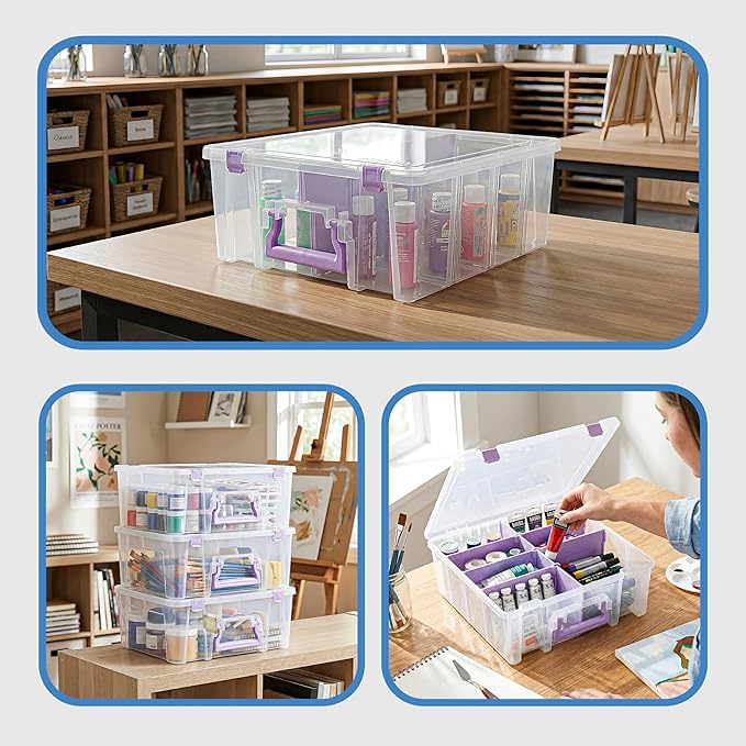 ArtBin 6990JZ Super Satchel Double Deep Compartment Box - Art Storage with 8 Removable Compartments, Smart Closure for Craft Supplies (Purple- Pack of 1)