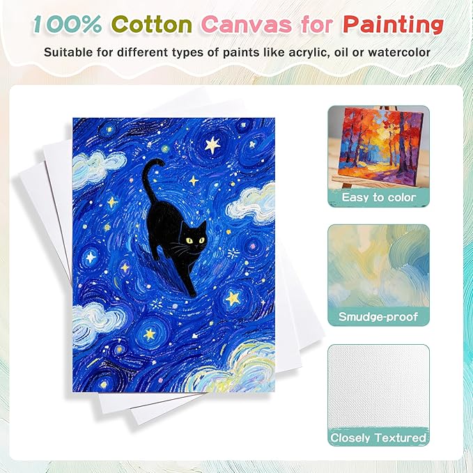 15Pack 8x10 Inch Canvas and Easel Set, Sip and Paint Kit for Adults,Art Canvas Bulk with Easels Stands, Trays,Small Paint Brushes,12 Colors Mini Acrylic Paint Set for Couples,Kids and Party Supplies