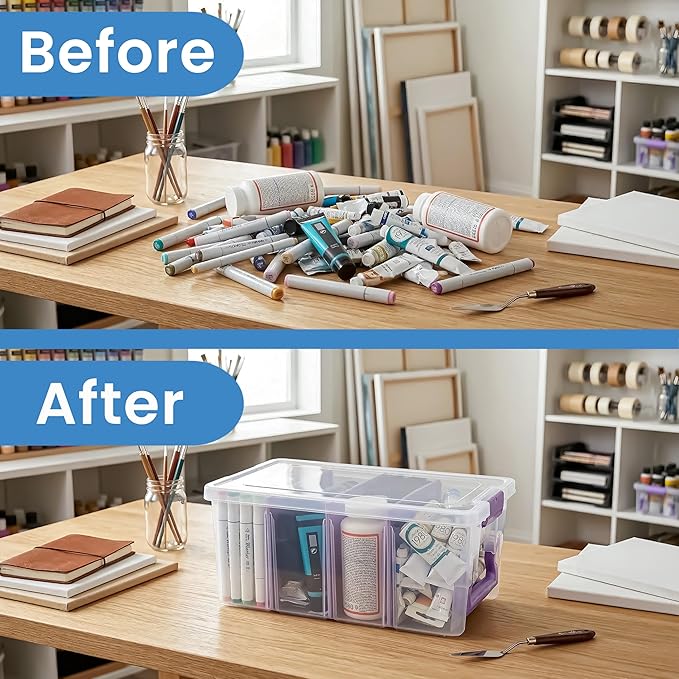 ArtBin Semi Satchel Portable Craft Organizer with 3 Dividers - Clear Plastic Storage Case for Art & Craft Supplies
