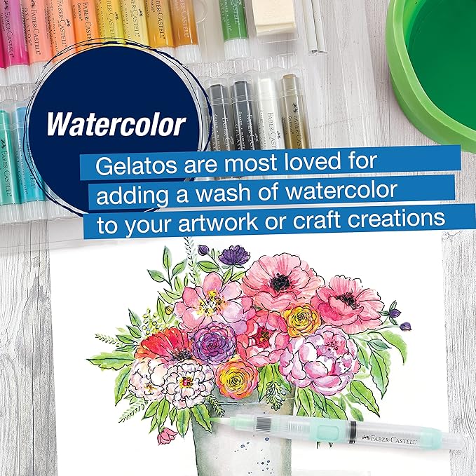 Faber-Castell Gelatos Gift Set: 28 Watercolor Gel Crayons and Art Supplies for Painting, Drawing & Journaling, Versatile Art Pigment Crayons, Gel Sticks for Mixed Media