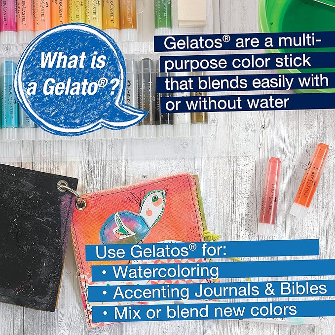 Faber-Castell Gelatos Gift Set: 28 Watercolor Gel Crayons and Art Supplies for Painting, Drawing & Journaling, Versatile Art Pigment Crayons, Gel Sticks for Mixed Media