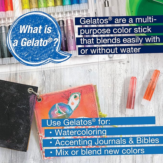 Faber-Castell Gelatos Dolce 2 Gift Set: 28 Watercolor Gel Crayons and Watercolor Supplies for Painting, Drawing & Art, Versatile Adult Pigment Crayons, Journaling Supplies for Artists & Hobbyists